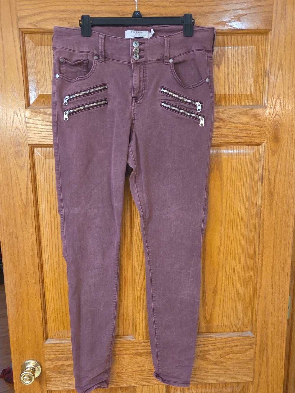 Torrid Raisin Colored High-Rise Skinny Jeans with Dual Zip Accents
